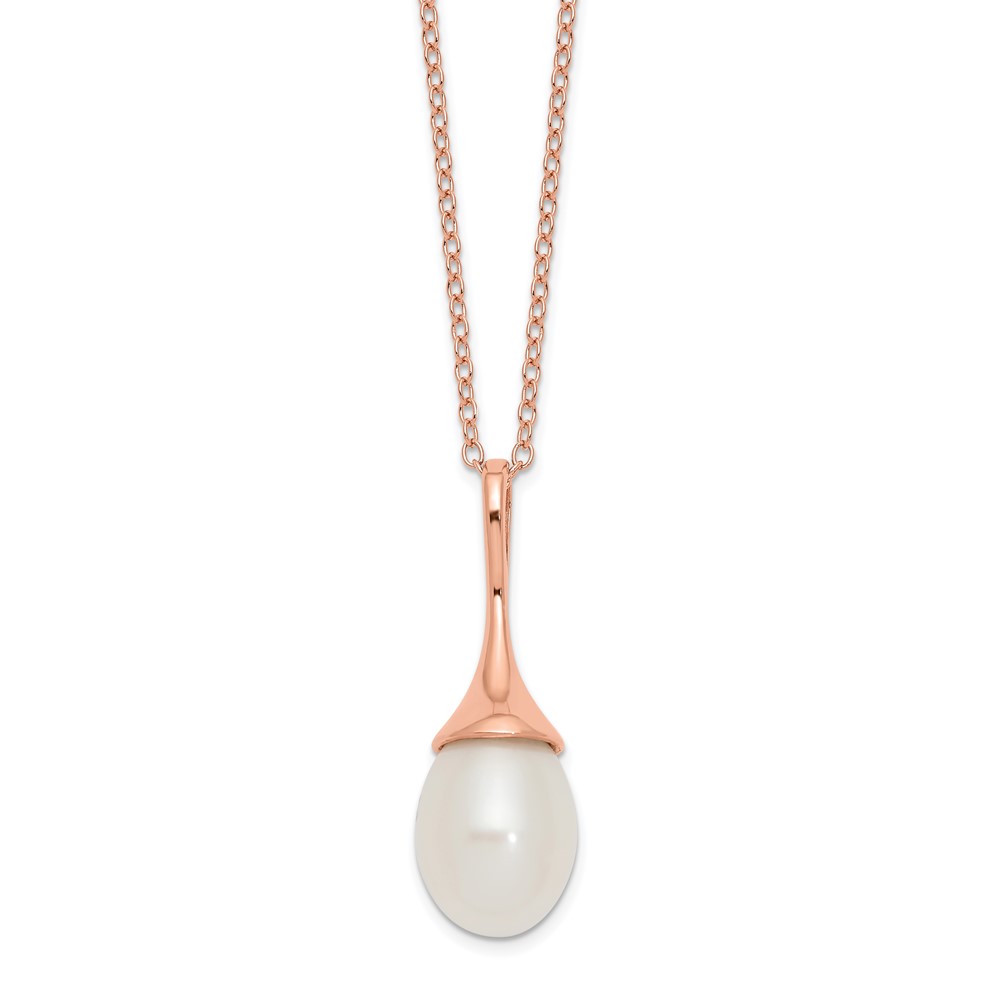 Sterling Silver Rose-tone 8-9mm White Teardrop Freshwater Cultured Pearl 17 inch Necklace (QHR5494-17)