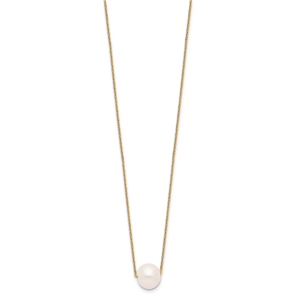 Sterling Silver Gold-tone 10-11mm White Near-Round Freshwater Cultured Pearl 17 inch Necklace (QHY5449-17)