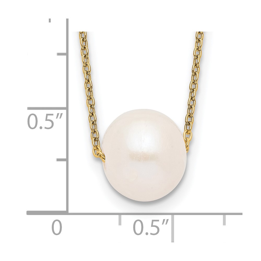 Sterling Silver Gold-tone 10-11mm White Near-Round Freshwater Cultured Pearl 17 inch Necklace (QHY5449-17)