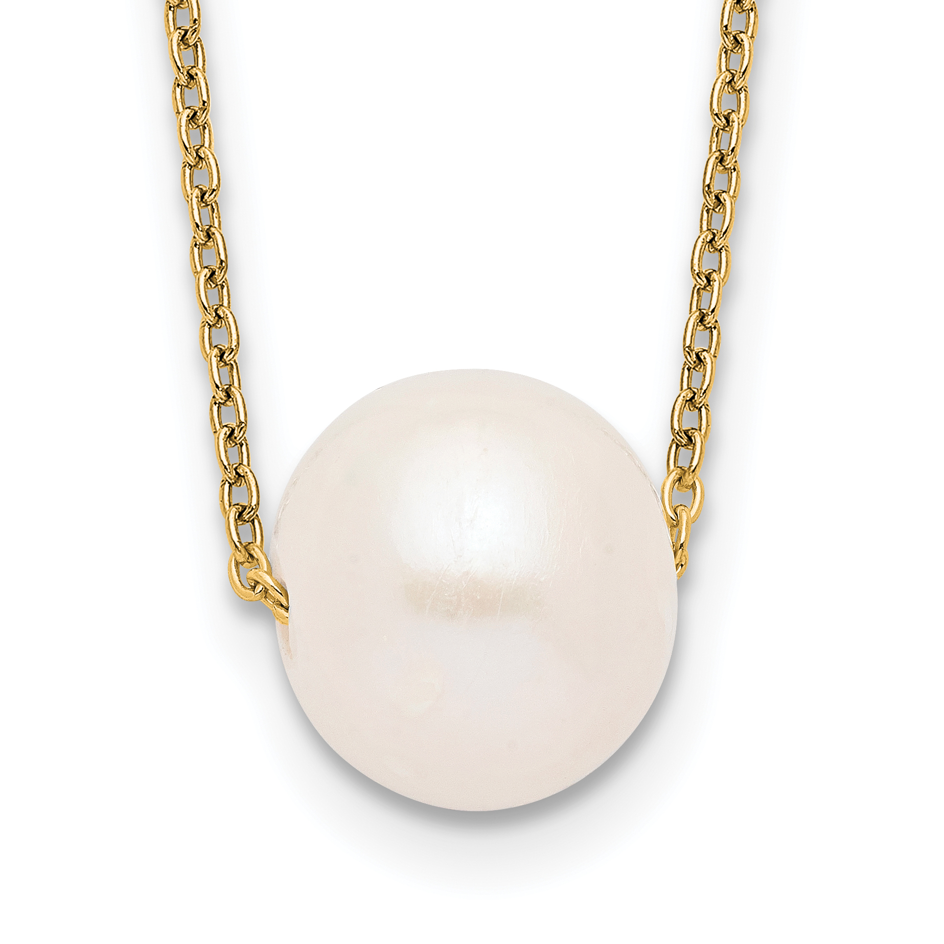 Sterling Silver Gold-tone 10-11mm White Near-Round Freshwater Cultured Pearl 17 inch Necklace (QHY5449-17)