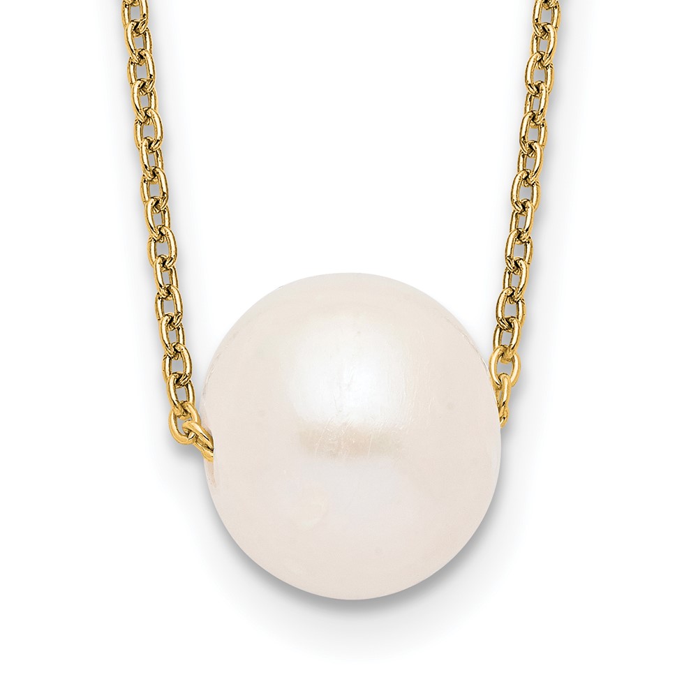 Sterling Silver Gold-tone 10-11mm White Near-Round Freshwater Cultured Pearl 17 inch Necklace (QHY5449-17)