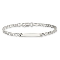 Sterling Silver Polished Engravable Curb Link 26x3mm Diamond-cut Plate ID Bracelet - 7in view 3