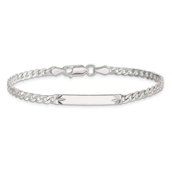 Sterling Silver Polished Engraveable Curb Link ID Bracelet
