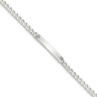 Sterling Silver Polished Engraveable Curb Link ID Bracelet