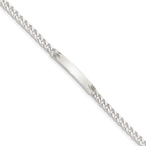 Sterling Silver Polished Engraveable Curb Link ID Bracelet