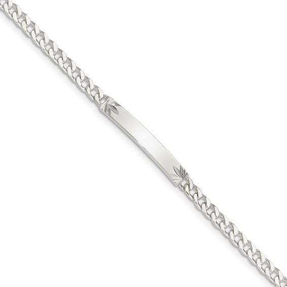 Sterling Silver Polished Engraveable Curb Link ID Bracelet