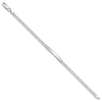 Sterling Silver Polished Engravable Curb Link 27x4mm Diamond-cut Plate ID Bracelet - 8in view 2