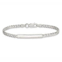 Sterling Silver Polished Engravable Curb Link 27x4mm Diamond-cut Plate ID Bracelet - 8in view 3