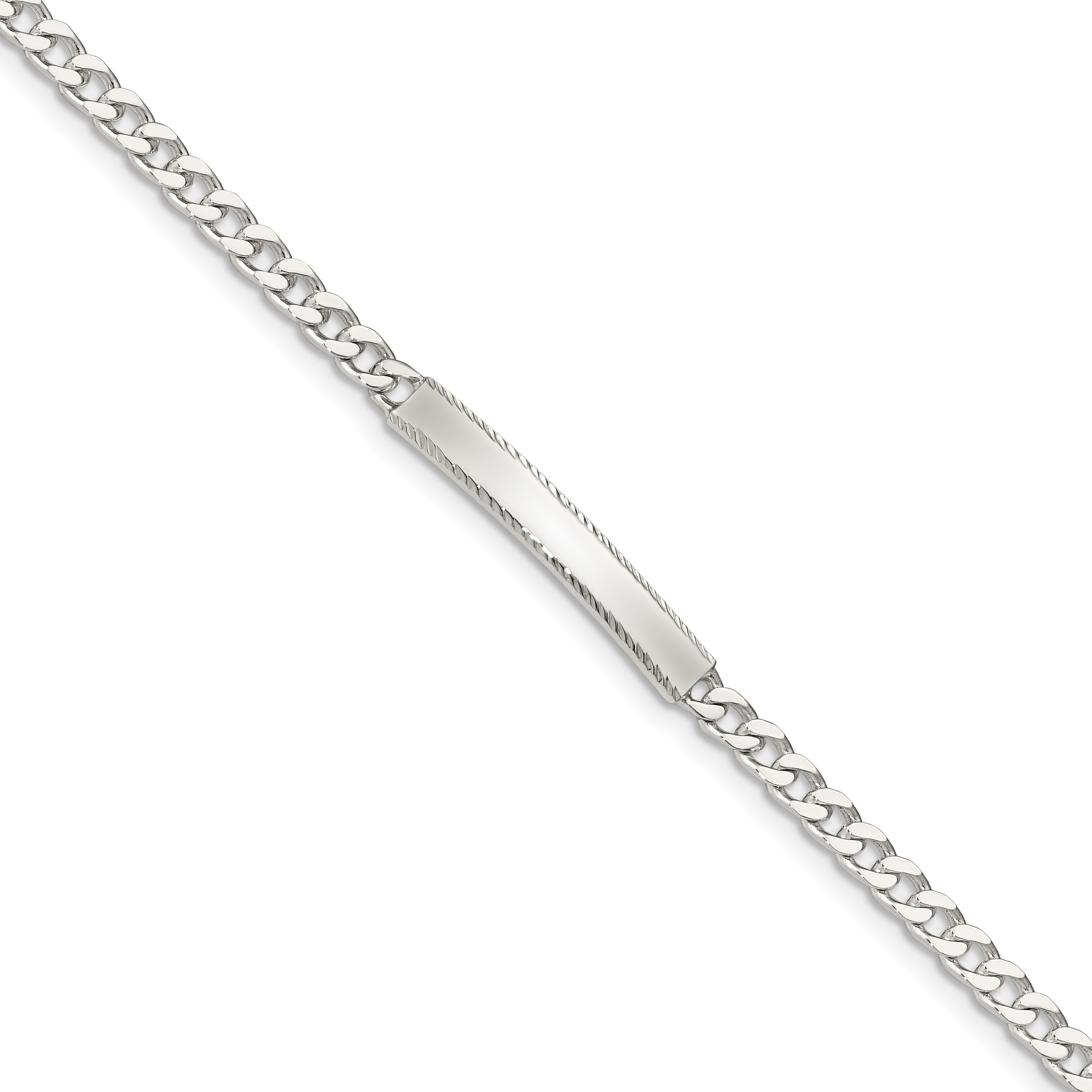 Sterling Silver Diamond-cut Engraveable Curb Link ID Bracelet (QID102-8)