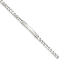 Sterling Silver Polished Engravable Curb Link 27x4mm Diamond-cut Plate ID Bracelet - 8in view 1