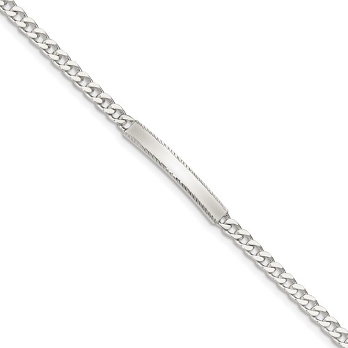 Sterling Silver Polished Engravable Curb Link 27x 4mm Diamond-cut Plate ID Bracelet, 7"