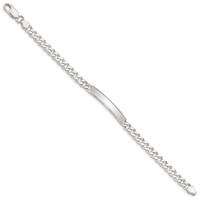 Sterling Silver Polished Engravable Curb Link 33x 5mm Diamond-cut Plate ID Bracelet, 7" view 2