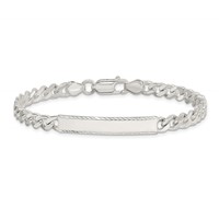 Sterling Silver Polished Engravable Curb Link 33x 5mm Diamond-cut Plate ID Bracelet, 7" view 3