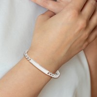 Sterling Silver Polished Engravable Curb Link 33x 5mm Diamond-cut Plate ID Bracelet, 7" view 5