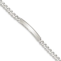 Sterling Silver Polished Engravable Curb Link 33x 5mm Diamond-cut Plate ID Bracelet, 7" view 1