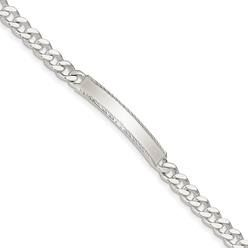 Sterling Silver Polished Engravable Curb Link 33x 5mm Diamond-cut Plate ID Bracelet, 7"