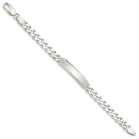 Sterling Silver Polished Engravable Curb Link 35x 8mm Diamond-cut Plate ID Bracelet, 7" view 2