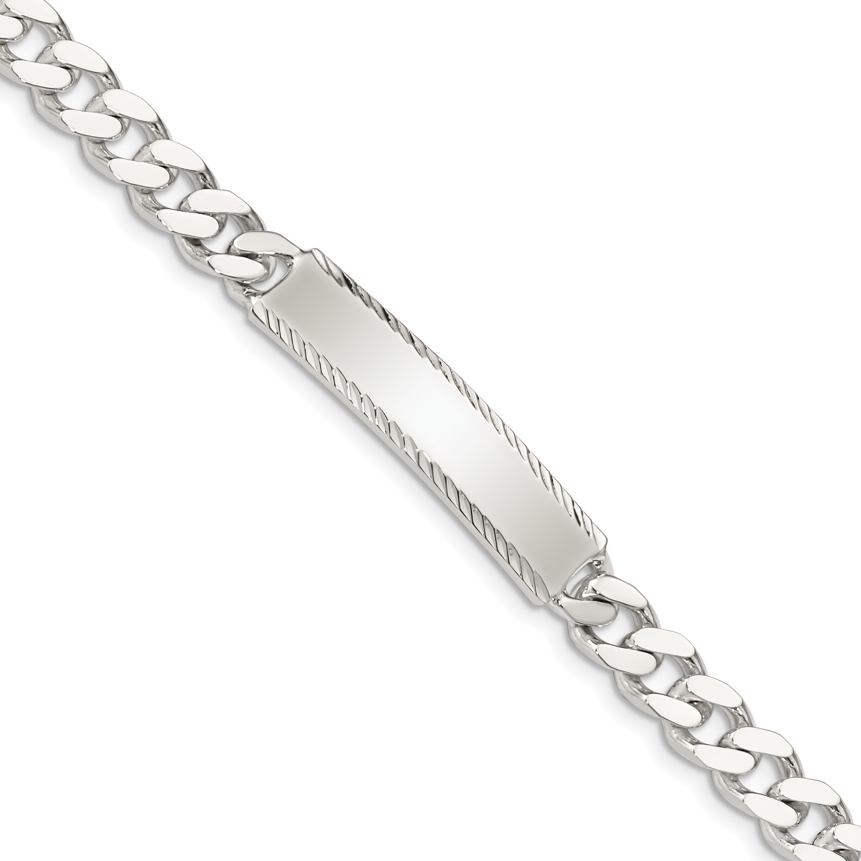 Sterling Silver Diamond-cut Engraveable Curb Link ID Bracelet (QID104-7)