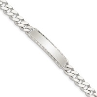 Sterling Silver Polished Engravable Curb Link 35x 8mm Diamond-cut Plate ID Bracelet, 7" view 1