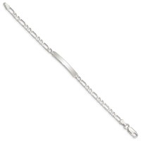 Sterling Silver Polished Engravable Figaro Link 28x 4mm Plate ID Bracelet, 6" view 2