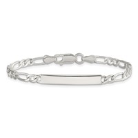 Sterling Silver Polished Engravable Figaro Link 28x 4mm Plate ID Bracelet, 6" view 3
