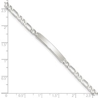 Sterling Silver Polished Engravable Figaro Link 28x 4mm Plate ID Bracelet, 6" view 4