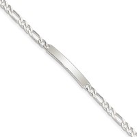 Sterling Silver Polished Engravable Figaro Link 28x 4mm Plate ID Bracelet, 6" view 1