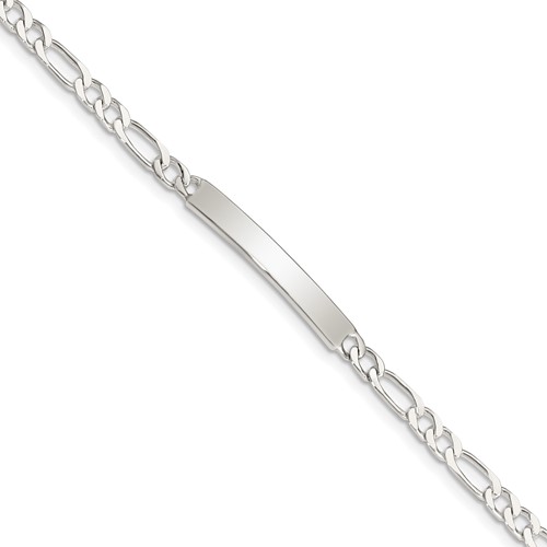 Sterling Silver Polished Engravable Figaro Link 28x 4mm Plate ID Bracelet, 6"