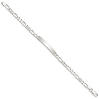 Sterling Silver Polished Engravable Figaro Link 33x 5mm Plate ID Bracelet, 7" view 2