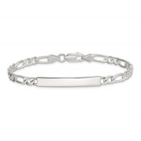 Sterling Silver Polished Engravable Figaro Link 33x 5mm Plate ID Bracelet, 7" view 3