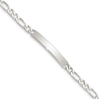 Sterling Silver Polished Engravable Figaro Link 33x 5mm Plate ID Bracelet, 7" view 1