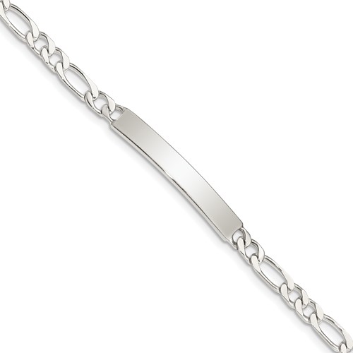 Sterling Silver Polished Engravable Figaro Link 33x 5mm Plate ID Bracelet, 7"