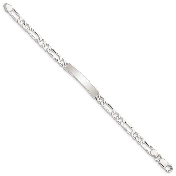 Sterling Silver 7inch Polished Engraveable Figaro Link ID Bracelet