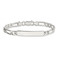 Sterling Silver Polished Engravable Figaro Link 33x6mm Plate ID Bracelet - 7in view 3