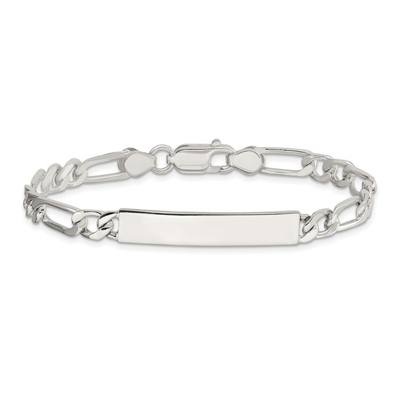 Sterling Silver 7inch Polished Engraveable Figaro Link ID Bracelet