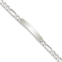 Sterling Silver Polished Engravable Figaro Link 33x6mm Plate ID Bracelet - 7in view 1