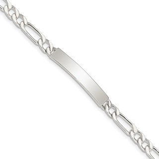 Sterling Silver 7inch Polished Engraveable Figaro Link ID Bracelet