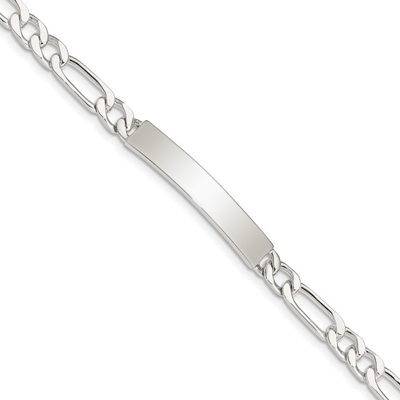 Sterling Silver 7inch Polished Engraveable Figaro Link ID Bracelet