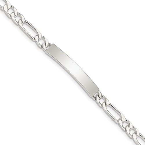 Sterling Silver Polished Engravable Figaro Link 33x 6mm Plate ID Bracelet, 7"