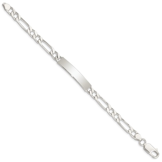 Sterling Silver 7inch Polished Engraveable Figaro Link ID Bracelet