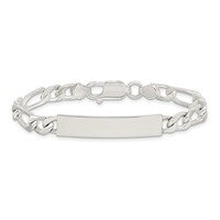 Sterling Silver Polished Engravable Figaro Link 35x7mm Plate ID Bracelet - 7in view 3