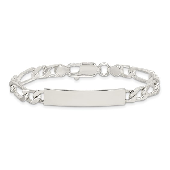 Sterling Silver 7inch Polished Engraveable Figaro Link ID Bracelet