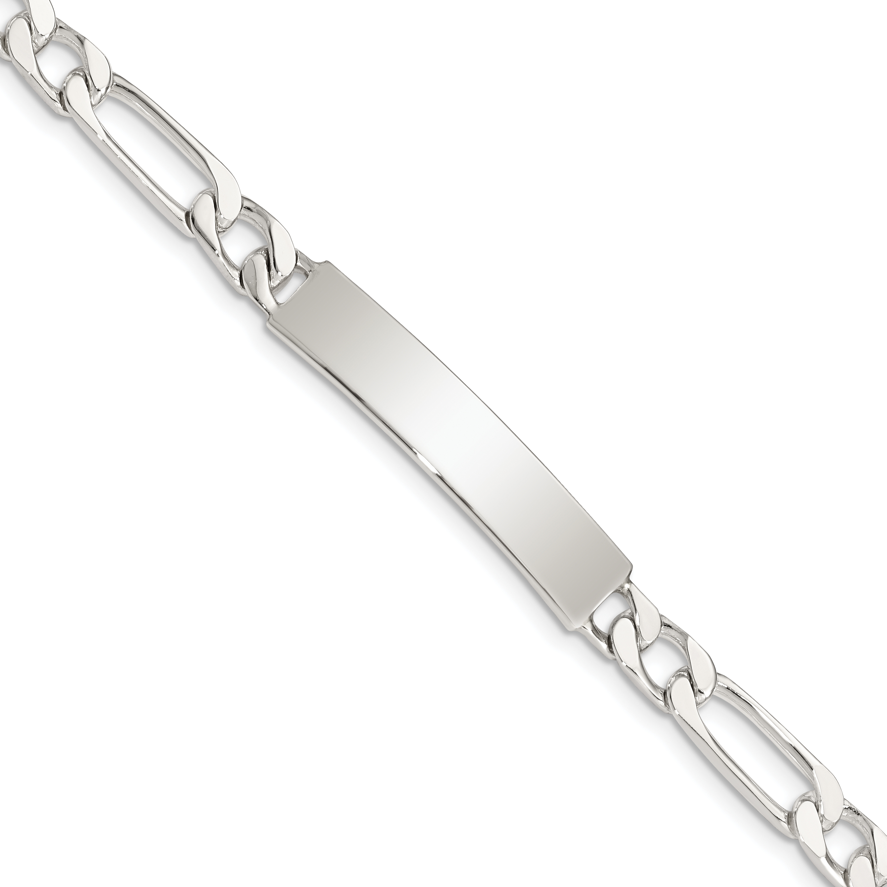 Sterling Silver 8inch Polished Engraveable Figaro Link ID Bracelet (QID108-8)