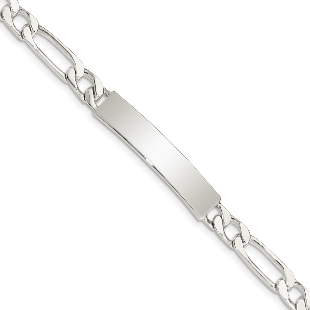 Sterling Silver 8inch Polished Engraveable Figaro Link ID Bracelet (QID108-8)