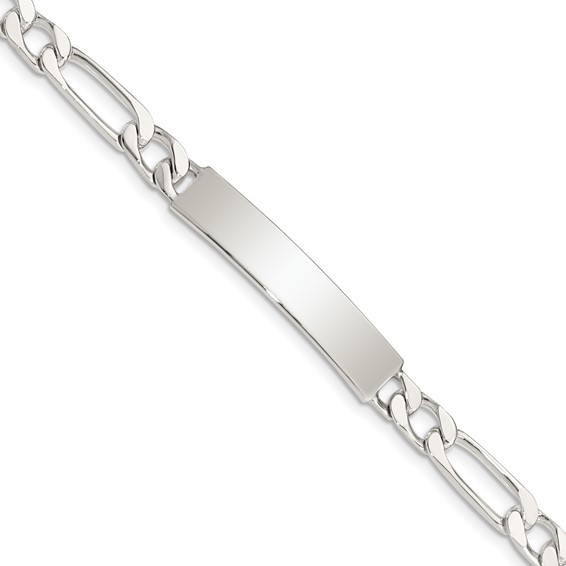 Sterling Silver 7inch Polished Engraveable Figaro Link ID Bracelet