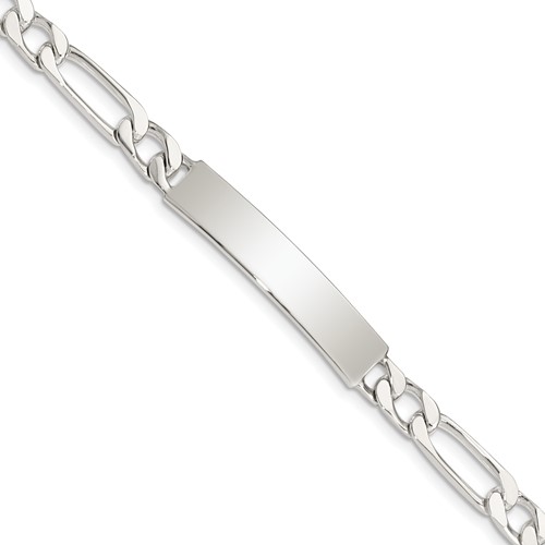 Sterling Silver Polished Engravable Figaro Link 35x 7mm Plate ID Bracelet, 7"