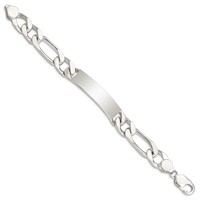 Sterling Silver Polished Engravable Figaro Link 42x 11mm Plate ID Bracelet, 8.5" view 2