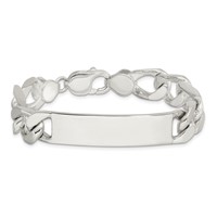 Sterling Silver Polished Engravable Figaro Link 42x 11mm Plate ID Bracelet, 8.5" view 3