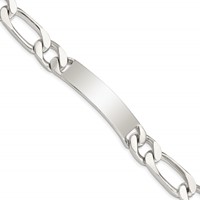 Sterling Silver Polished Engravable Figaro Link 42x 11mm Plate ID Bracelet, 8.5" view 1