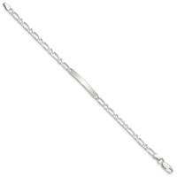 Sterling Silver Polished Engravable Figaro Link 29x4mm Plate ID Bracelet - 7in view 2